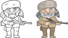 Cartoon Funny Pioneer With A Rifle In His Hands
