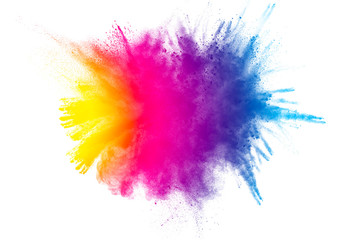 Explosion of color powder on white background.