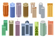 © denisik11 - Cartoon banner of the website with set of skyscrapers. A set of different facades of high buildings. The view from the top. Vector graphics templates