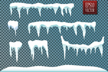 Set of snow icicles isolated on transparent background. Vector illustration
