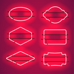 Wall Mural - set of realistic glowing red neon frames isolated on transparent background. shining and glowing neo