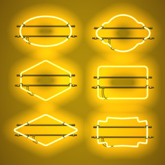 Wall Mural - set of realistic glowing yellow neon frames isolated on transparent background. shining and glowing 
