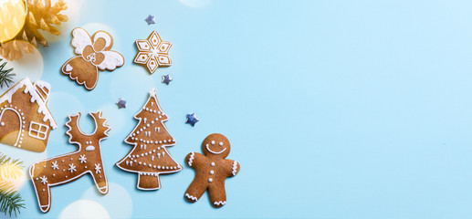 Wall Mural - christmas holidays ornament flat lay; christmas card background