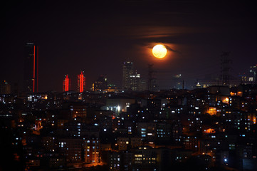 Wall Mural - Istanbul fener district at night with full moon