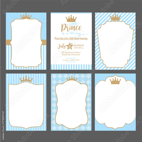 A Set Of Cute Blue Templates For Invitations Vintage Gold Frame