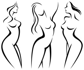 Canvas Print - Set of stylized silhouettes woman body