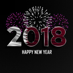 Poster - Happy New Year and Merry Christmas. 2018 New Year background with national flag of Qatar and fireworks. Vector illustration.