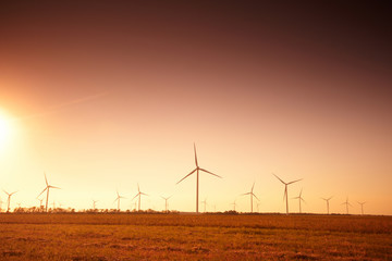 Wind turbines at sunset