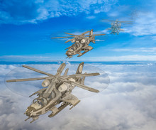 3D Illustration Of A Futuristic Helicopter Squadron
