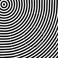 Wall Mural - Radial waves with interference patterns, Black and white optical illusion style vector design