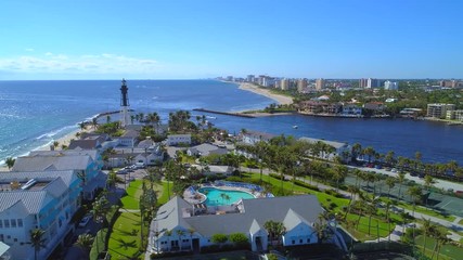 Wall Mural - Stock drone footage Pompano Beach Hillsboro Lighthouse 4k