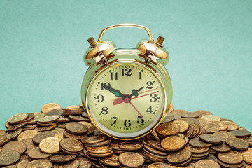 Wall Mural - alarm clock  on a heap of coins