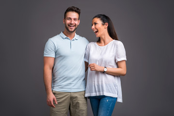 Nice young couple in the studio