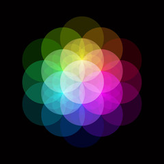 Wall Mural - vector computer generated iridescent flower of life symbol fractals - generative art set