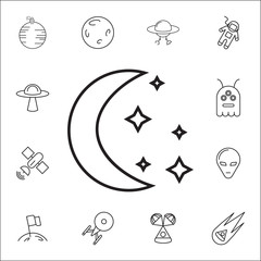 Poster - Moon and stars icon. Set of space icons. Signs, outline symbols collection, simple thin line icons for websites, web design, mobile app, info graphics