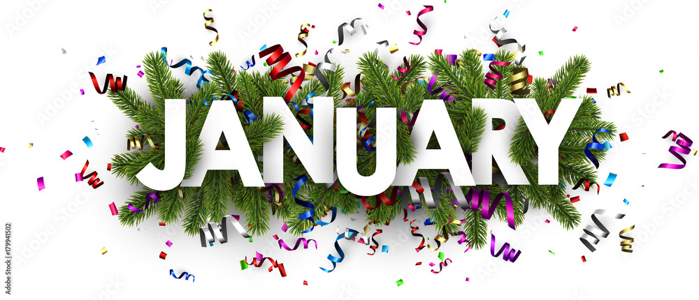 Festive january banner with colorful serpentine.