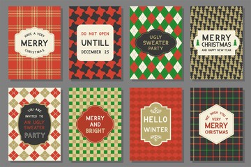 Invitation for party and Merry Christmas typography and elements such as vintage frame, plaid pattern with greeting card template