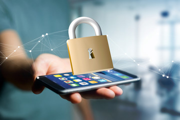 Poster - Padlock security connection isolated on a color background - 3d rendering
