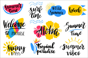 Wall Mural - Set of hand drawn summer theme phrases. Modern lettering quotes.