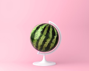 globe sphere orb watermelon concept on pastel pink background. minimal idea food and fruit concept. 