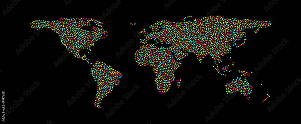 Multicolored dots world map. Abstract pixel World Map with square ...