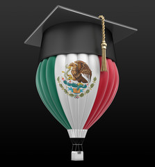 Poster - Hot Air Balloon with Mexican flag and Graduation cap. Image with clipping path