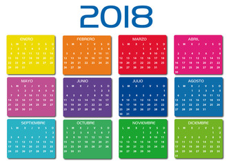 Wall Mural - Calendario vectorizado año 2018 con cajas de colores en español