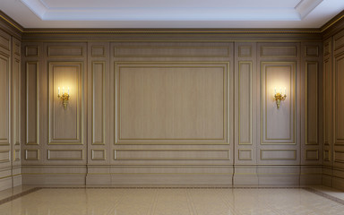 Wall Mural - A classic interior with wood paneling. 3d rendering.