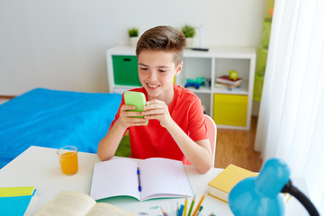 Poster - student boy with smartphone distracting from study