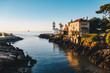 Cascais lighthouse and Santa Marta Museum in Cascais town, Lisbon, Portugal at sunrise