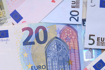 Poster - Several euro banknotes. European money concept. Close up