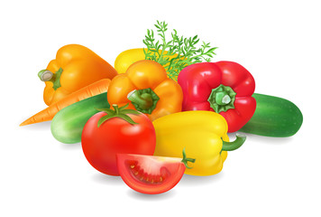 Wall Mural - Fresh realistic group of vegetables. Healthy food