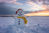 Fototapeta Na sufit - Funny snowman in Santa hat