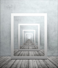 Endless Repeating Image Of Picture Frame In Room With Wooden Floor And Textured Wallpaper, Droste Effect