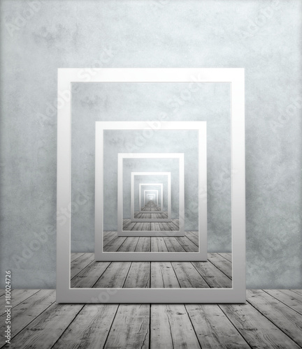 Cuadros en Lienzo Endless repeating image of picture frame in room with wooden floor and textured