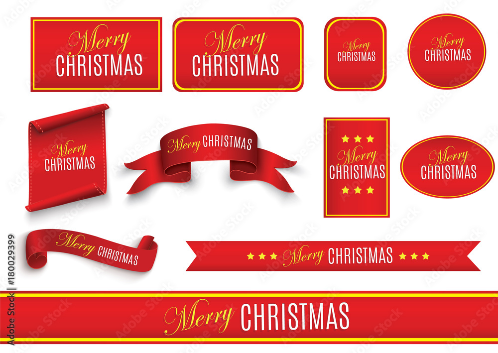 Red realistic detailed curved paper Merry Christmas banner isolated on ...