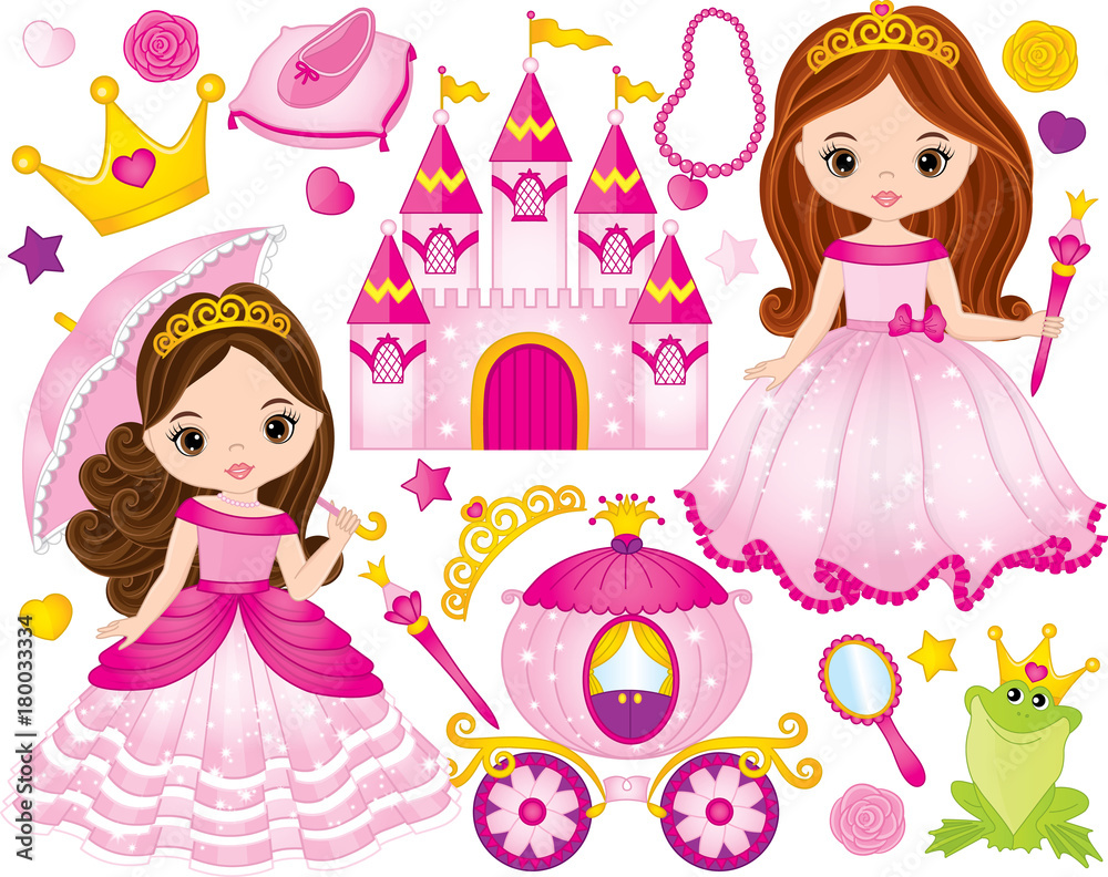 vector-set-of-beautiful-princesses-and-fairytale-elements