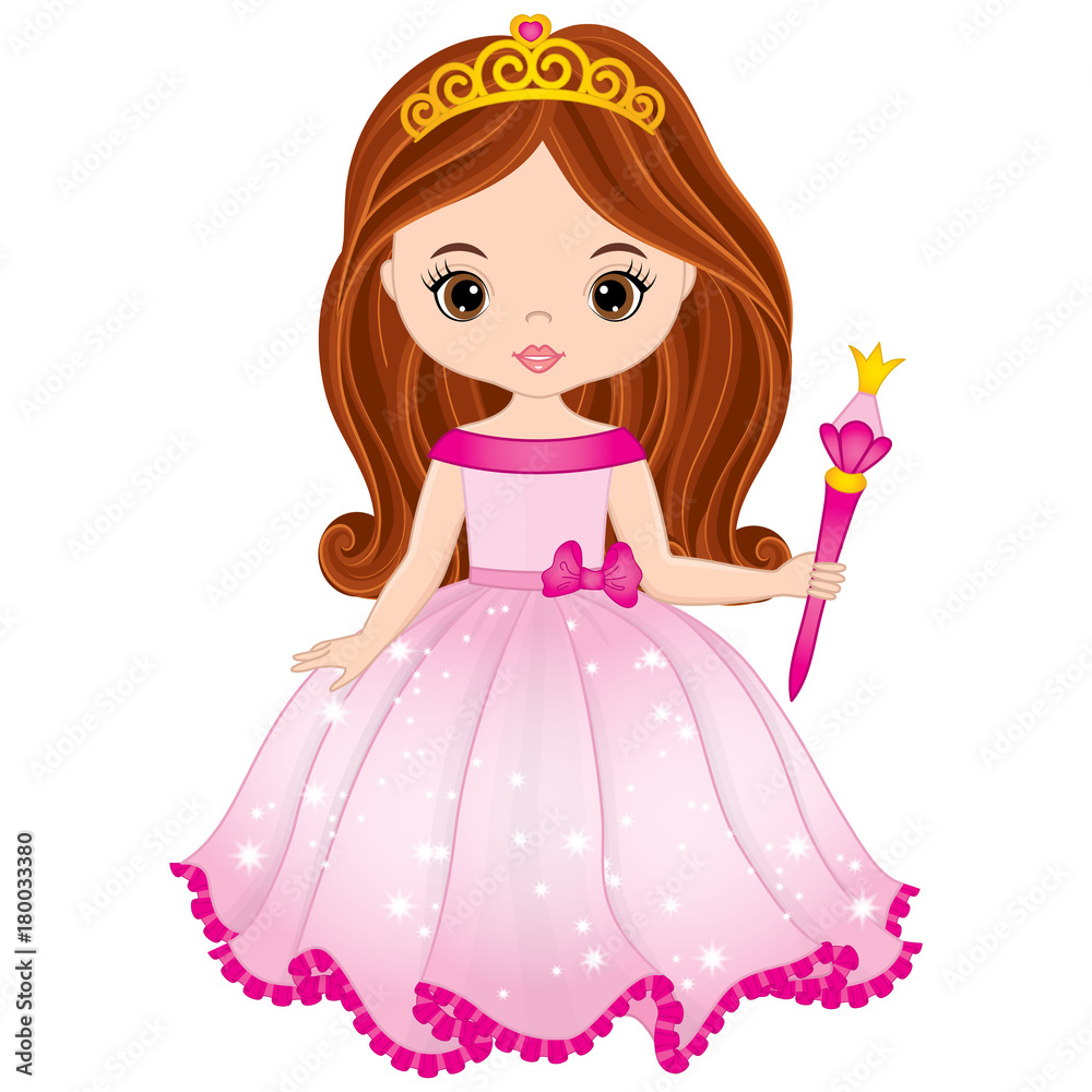 Vector Beautiful Princess in Pink Dress Stock Vector | Adobe Stock