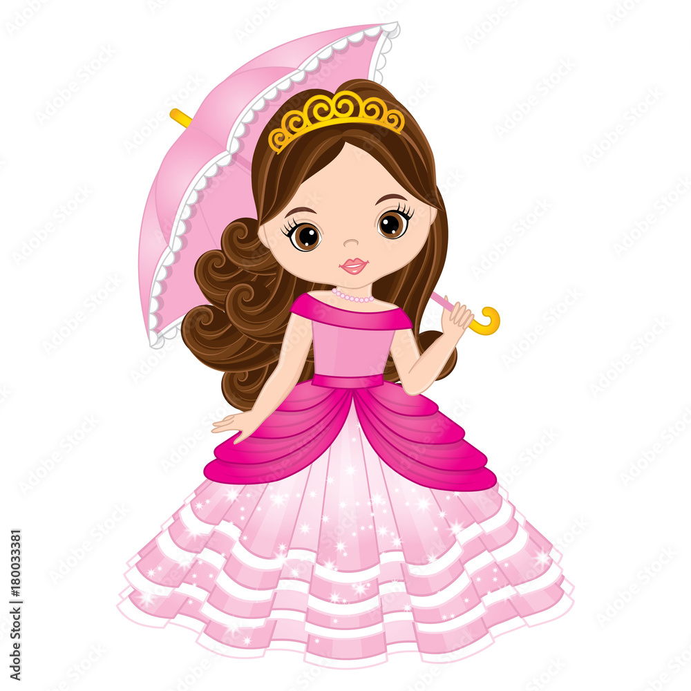 Vector Beautiful Princess in Pink Dress Stock Vector | Adobe Stock