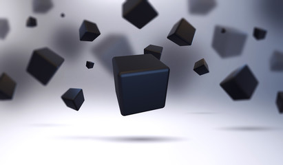 Poster - abstract geometric shapes background. chaotic composition of cubes. 3d render picture.