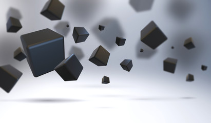 Poster - abstract geometric shapes background. chaotic composition of cubes. 3d render picture.