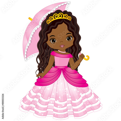 Vector Beautiful African American Princess in Pink Dress Stock Vector