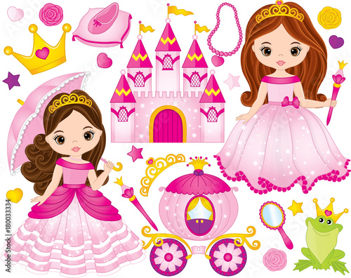 vector-set-of-beautiful-princesses-and-fairytale-elements