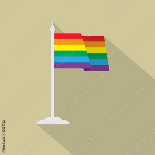 Gay pride LGBT flag with flagpole flat icon with long shadow Poster