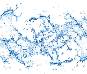 Blue water splashes over white background. 3D illustration