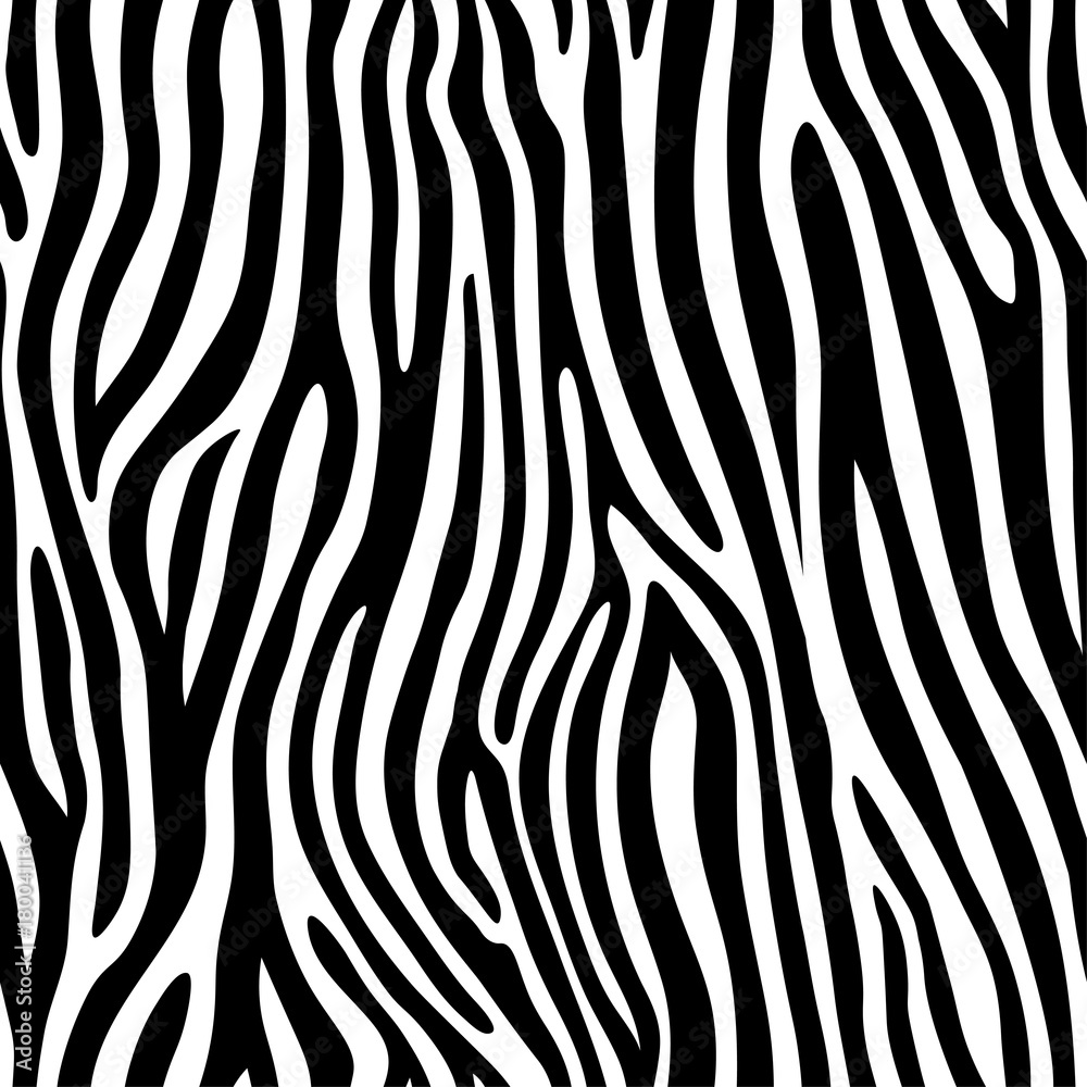 Seamless zebra skin pattern. Wallpaper with black stripes on white background. Zebra stripes hunting camouflage. - obrazy, fototapety, plakaty 