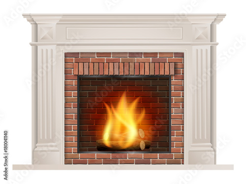 Cuadros en Lienzo Classic fireplace with pilasters and a furnace with red brick inside