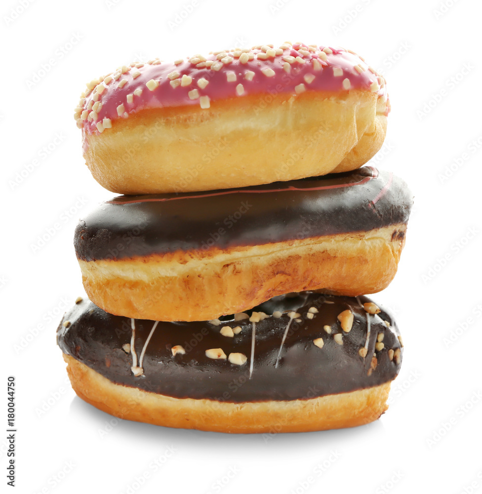 Tasty donuts on white background