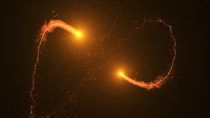 Poster - fire comet flying. shining lights in motion with small particles. ring of fire, plasma ring on a dar