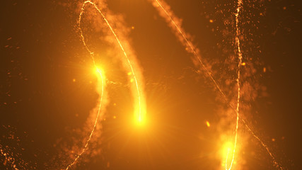 Wall Mural - fire comet flying. shining lights in motion with small particles. ring of fire, plasma ring on a dar
